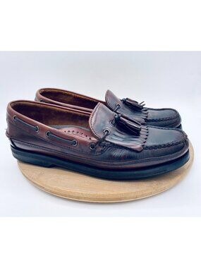 Vintage G H Bass Shoes Mens 11.5 Brown Leather Slip On Mock Toe Tasseled Henry